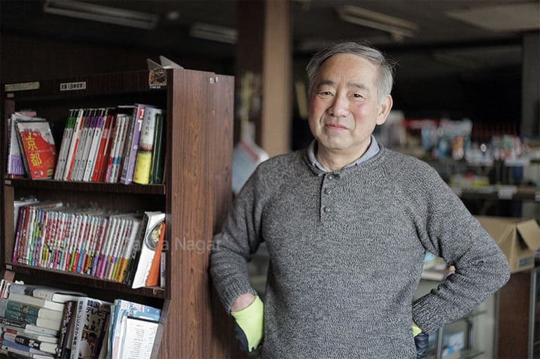 Man in book shop closed by Fukushima as discussed in podcast episode 0