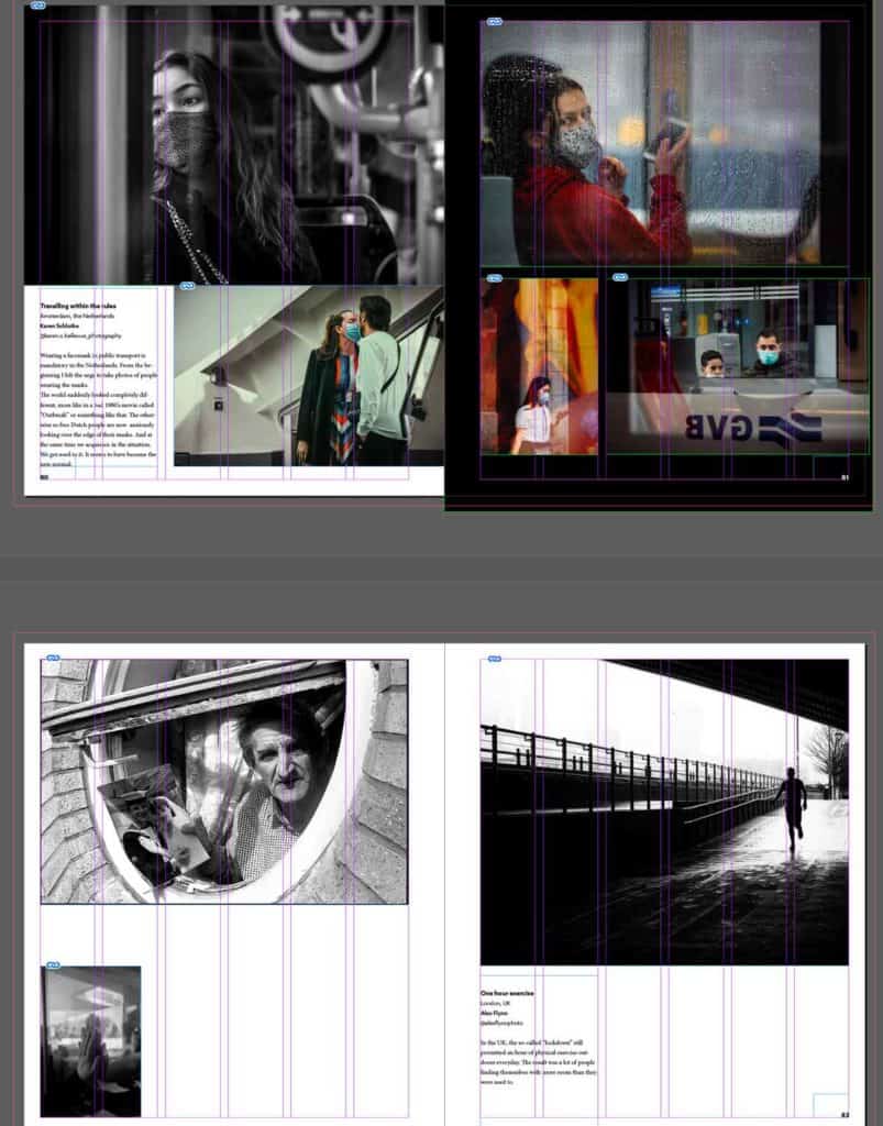 Examples of work in progress in on CovidStreet InDesign